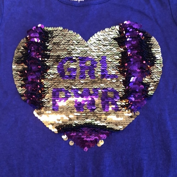 TG Total Girl Sequin Heart Purple Asymmetric Short Sleeve Top Girl Size M 5 EUC - Picture 10 of 10